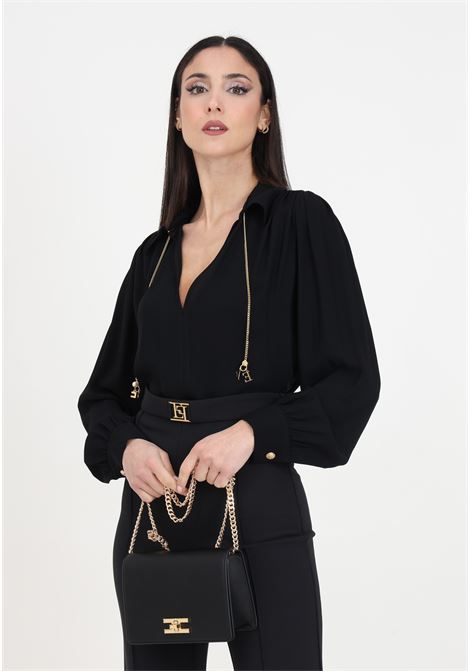 Black women's shirt with golden chain and charms ELISABETTA FRANCHI | CAT3041E2110